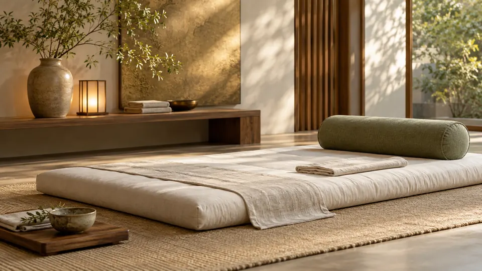 Ambiente ilustrativo preparado para una sesión de masaje Shiatsu